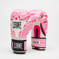 Боксерские перчатки Leone GN329 HAKA White/Pink, 10 унций, Полиуретан, Розовый