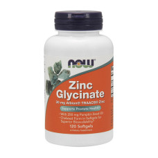 Цинк, Zinc Glycinate 30 mg, NOW, 120 капсул