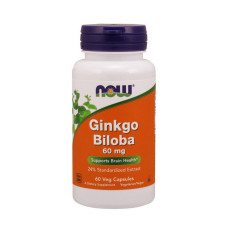Добавка для здоровья, Ginkgo Biloba 60 mg, NOW, 60 капсул