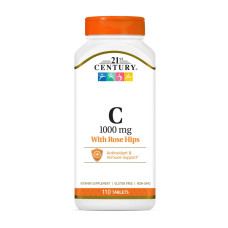Вітаміни, Vitamin C 1000 mg with rose hips, 21st Century, 110 таблеток