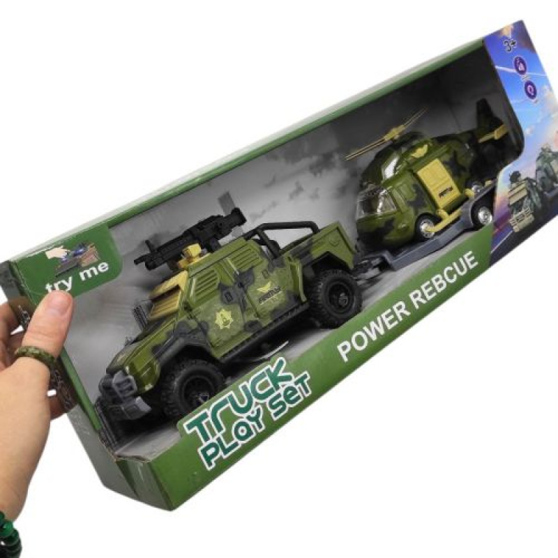 Игровой набор "БТР с ГЕЛИКОПТЕОРОМ НА ПРИЦЕПЕ" (ЗЕЛЕНЫЙ) кор. 47х11,5х16,5 см