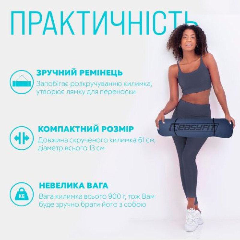 Коврик для йоги и фитнеса EasyFit TPE+TC 6 мм двухслойный синий-голубой