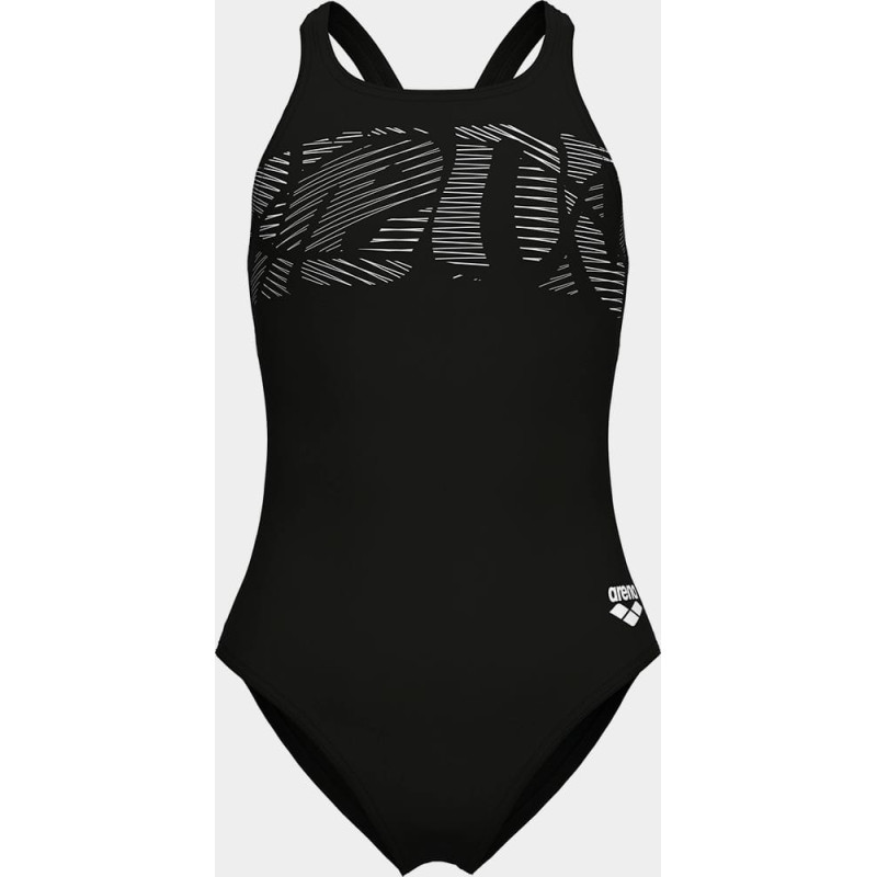Купальник закритий для дівчат Arena GRAPHIC SWIMSUIT V BACK чорний, білий Діт 140 см