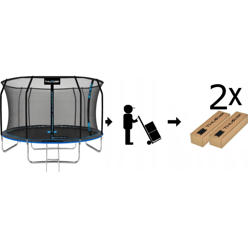Батут THUNDER INSIDE ELITE з внутрішньою сіткою 12 футів 374 см чорно-блакитний