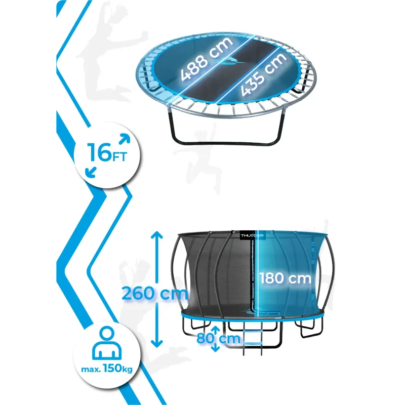 Батут THUNDER INSIDE ULTRA з внутрішньою сіткою 16 футів 490 см чорно-блакитний