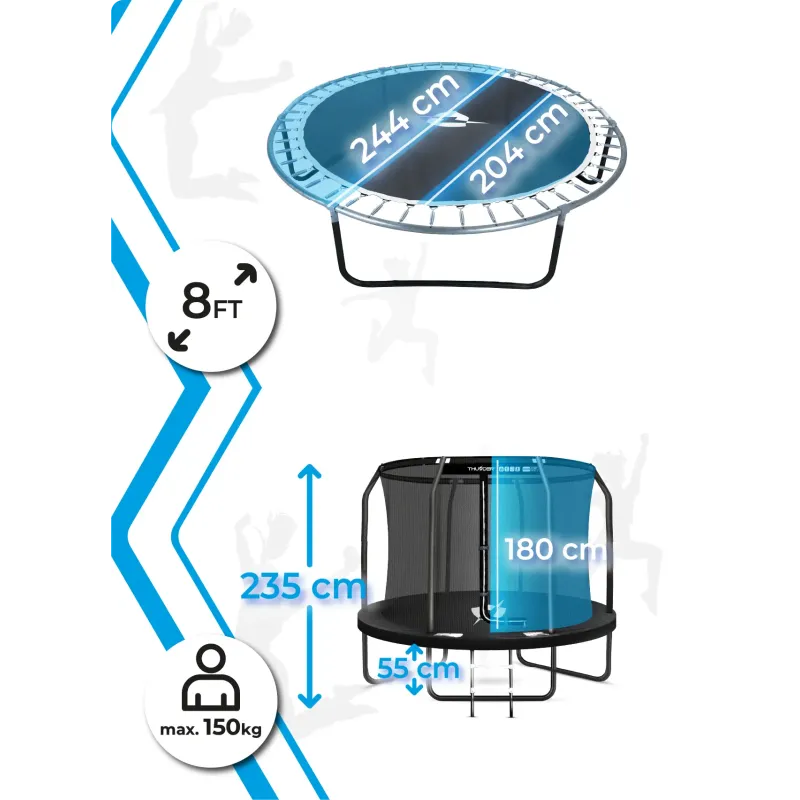Батут THUNDER INSIDE ELITE з внутрішньою сіткою 8 футів 244 см чорний