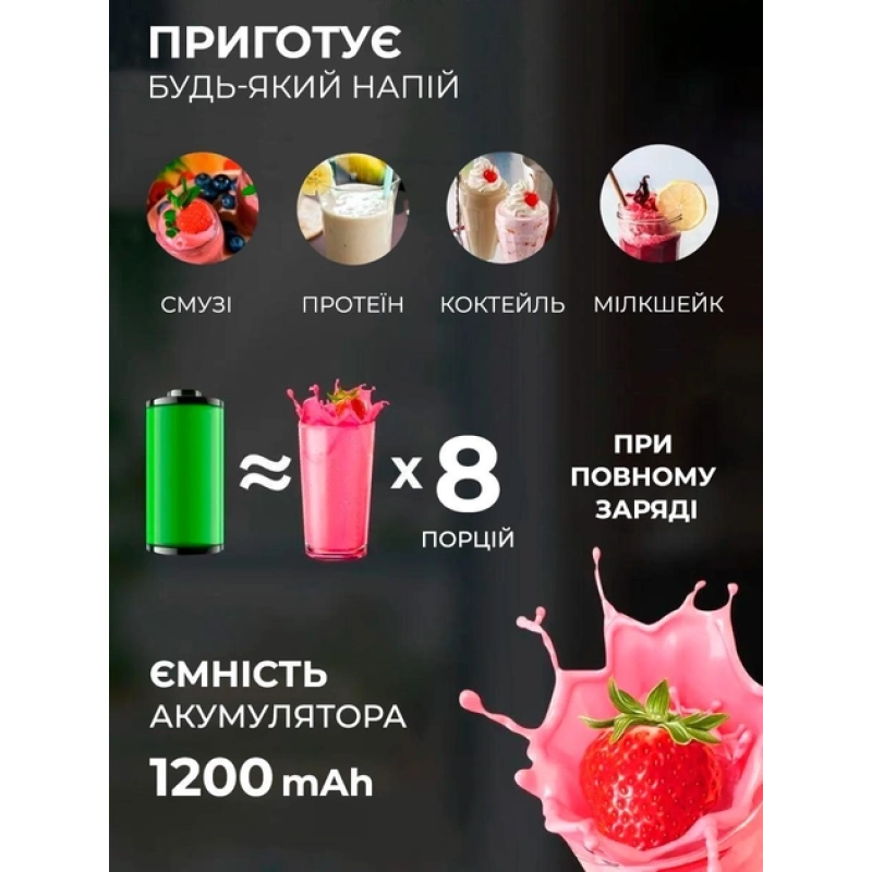 Портативний бездротовий міні блендер для смузі Prime Sport FRESH JUICE 350 мл, білий