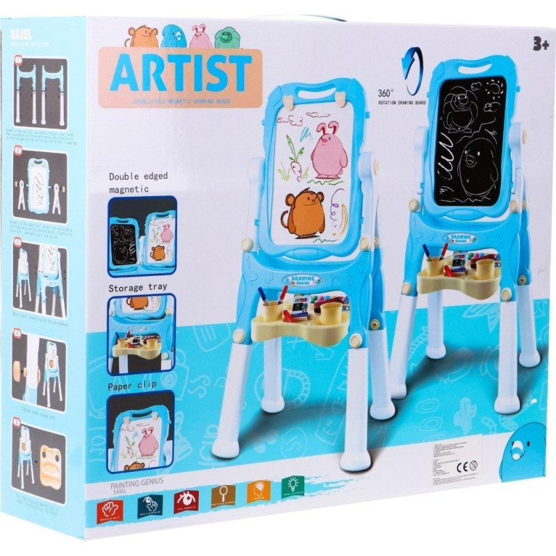 Велика двостороння дошка для дітей 3+ Блакитна + Магнітні крейдяні дошки + Аксесуари