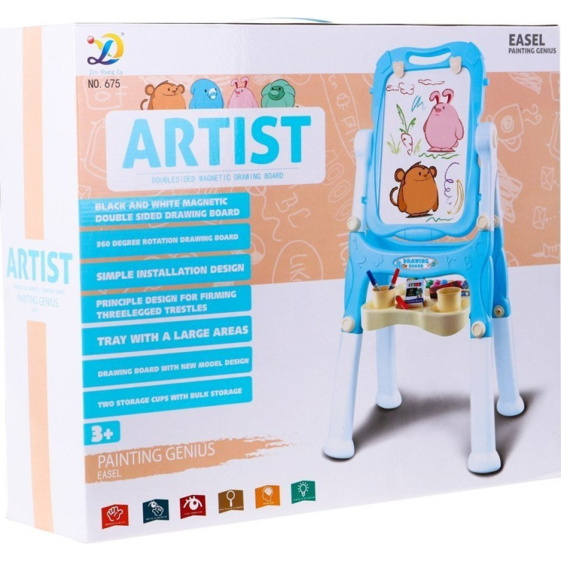 Велика двостороння дошка для дітей 3+ Блакитна + Магнітні крейдяні дошки + Аксесуари