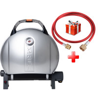 КОМПЛЕКТ Портативний переносний газовий гриль O-GRILL 900, срібло + шланг в подарунок! Код: 013373