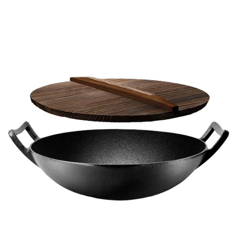Чавунний вок (казан) 35.5*10см з дерев''яною кришкою GRILLI 9637 Код: 009637
