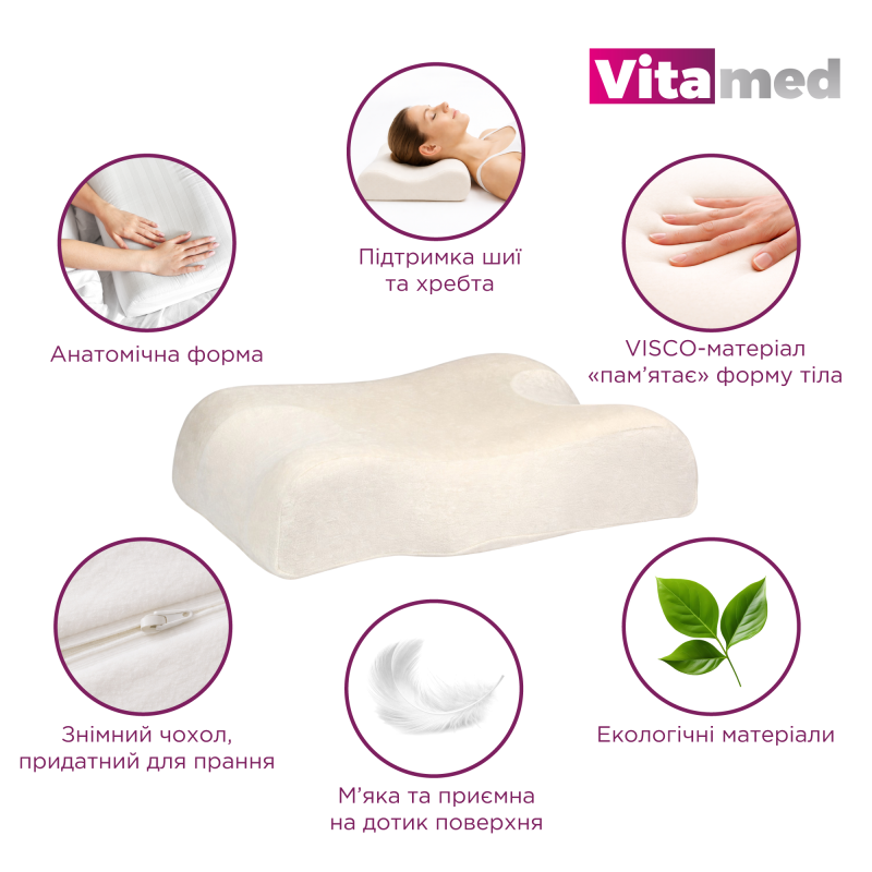 Анатомічна подушка для шиї з ефектом пам’яті Vitamed Visco BA 615 (BA 615-2766)