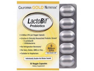 Пробіотики LactoBif, Probiotics, California Gold Nutrition, 5 млрд КОЕ, 10 овочевих капсул