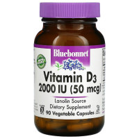 Витамин D3 2000 МО, Vitamin D3, Bluebonnet Nutrition, 90 вегетарианских капсул