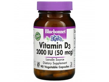 Вітамін D3 2000 МО, Vitamin D3, Bluebonnet Nutrition, 90 вегетаріанських капсул