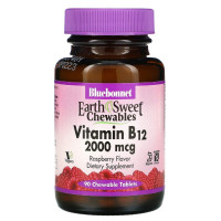 Витамин В12 2000мкг, Вкус Малины, Earth Sweet Chewables, Bluebonnet Nutrition, 90 жевательных таблеток