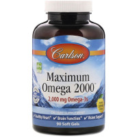 Омега-3, 2000 мг, смак лимона, Maximum Omega 2000, Carlson, 90 желатинових капсул