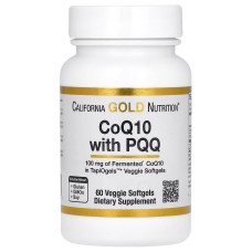 Коэнзим CoQ10 с PQQ, 100 мг, CoQ10 с PQQ, California Gold Nutrition, 60 вегетарианских капсул