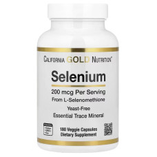 Селен, без дріжджів, 200 мкг, Selenium, Yeast-Free, California Gold Nutrition, 180 вегетаріанських капсул
