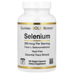 Селен, без дріжджів, 200 мкг, Selenium, Yeast-Free, California Gold Nutrition, 180 вегетаріанських капсул