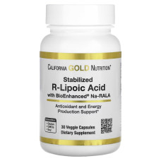 R-Липоєва Кислота, Stabilized R-Lipoic Acid, California Gold Nutrition, 30 вегетаріанських капсул
