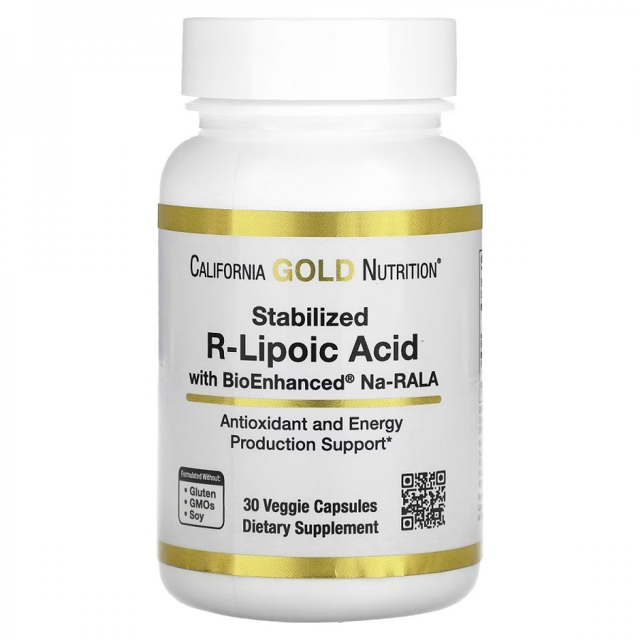 R-Ліпоєва Кислота, Stabilized R-Lipoic Acid, California Gold Nutrition, 30 вегетаріанських капсул