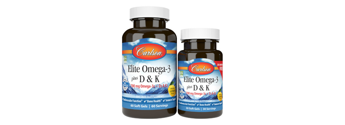 Омега-3 с витаминами D и K, 700 мг, вкус лимона, Elite Omega-3 + D&K, Carlson, 60+30 гелевых капсул