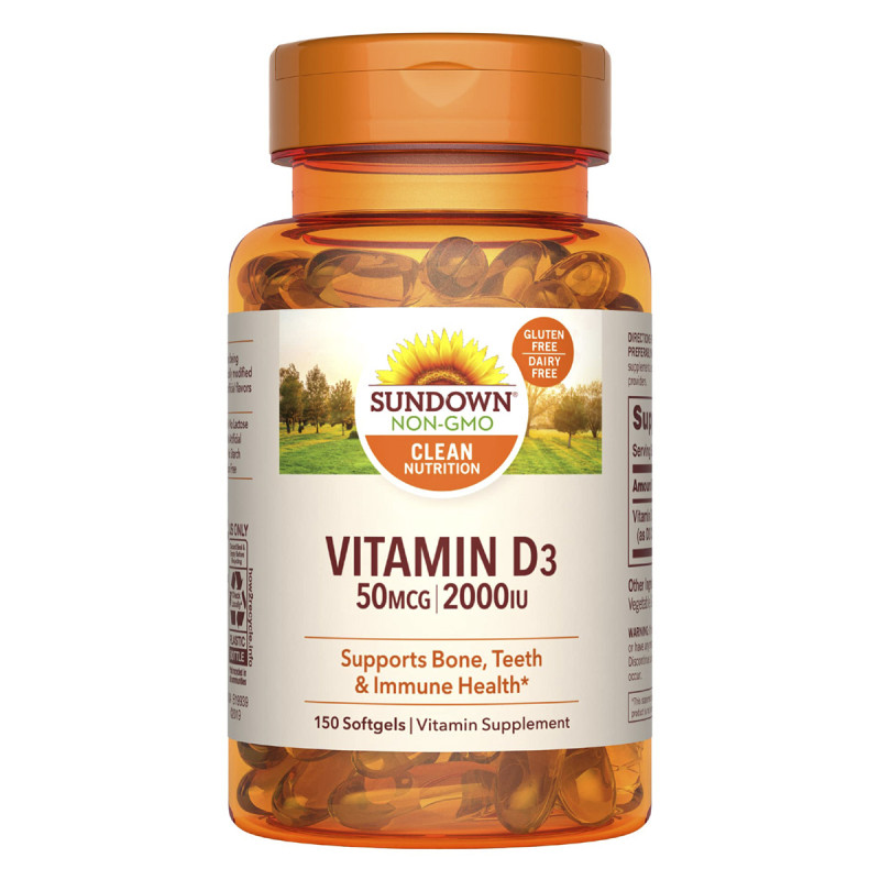 Витамин D3, 2000 МЕ, Vitamin D3, Sundown Naturals, 150 гелевых капсул