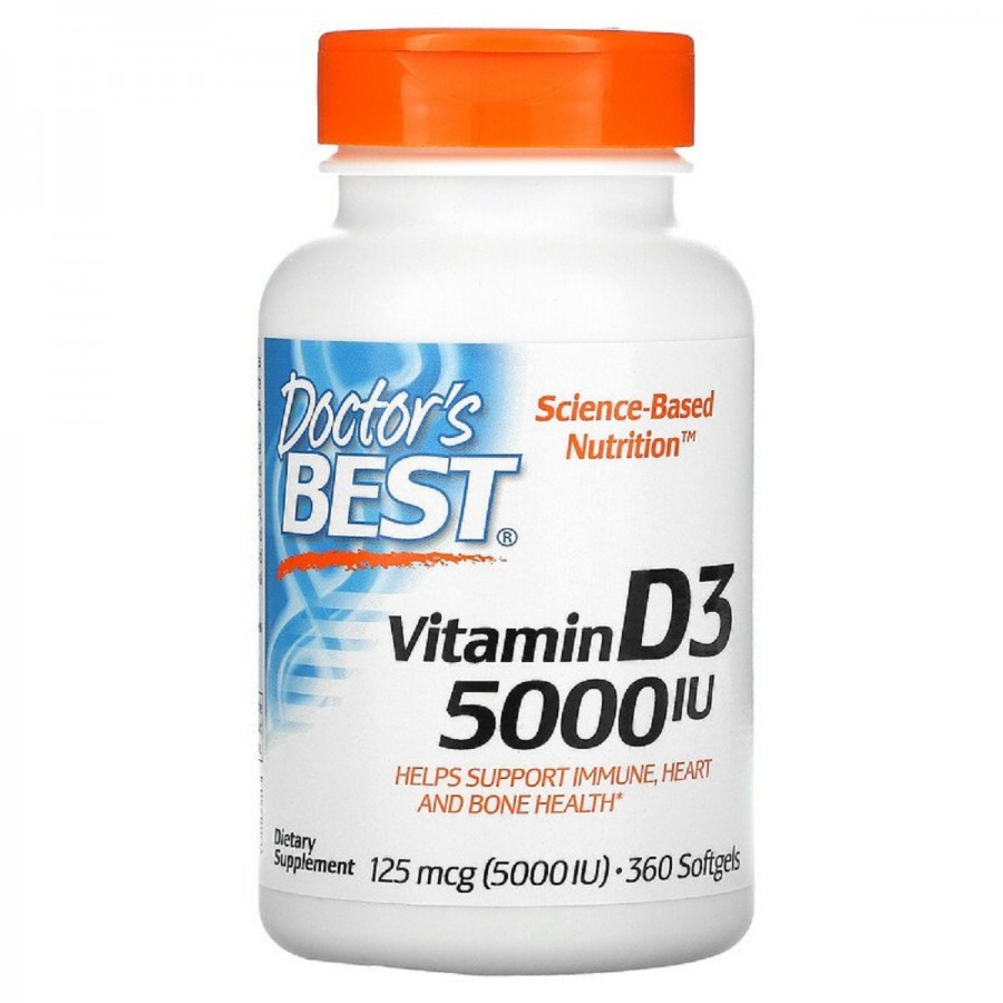 Вітамін D3 5000IU, Doctor's Best, 360 желатинових капсул