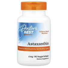 Астаксантин, 6 мг, Astaxanthin, Doctor's Best, 90 вегетаріанских капсул