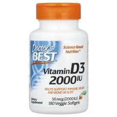 Витамин D3, 2000 МО, Vitamin D3, Doctor's Best, 180 вегетарианских капсул