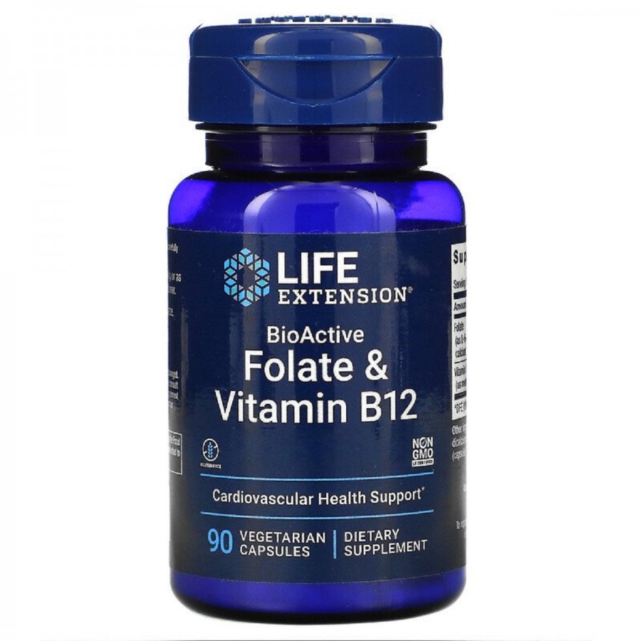 Фолат и B12, BioActive Folate & Vitamin B12, Life Extension, 90 вегетарианских капсул