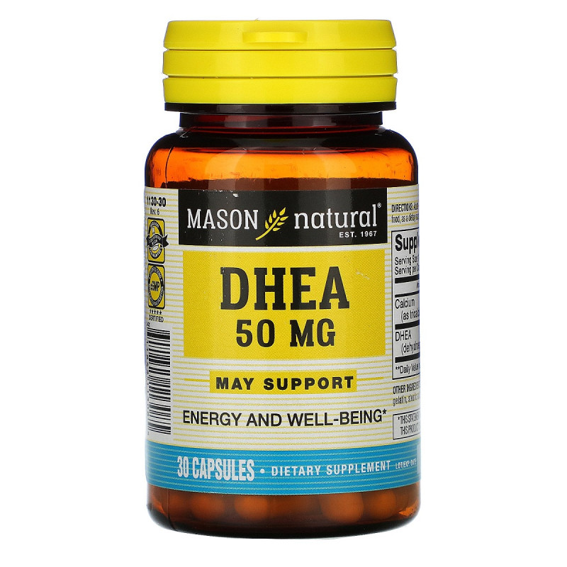 Дегидроэпиандростерон 50 мг, DHEA, Mason Natural, 30 капсул