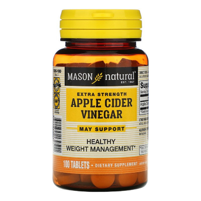 Яблочный уксус, Extra Strength Apple Cider Vinegar, Mason Natural, 100 таблеток