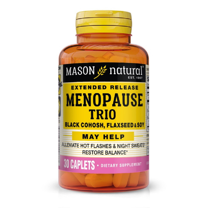Підтримка при менопаузі, клопогон, лляне насіння та соя, Menopause Relief Trio, Black Cohosh, Flaxseed and Soy, Mason Natural, 30 каплет