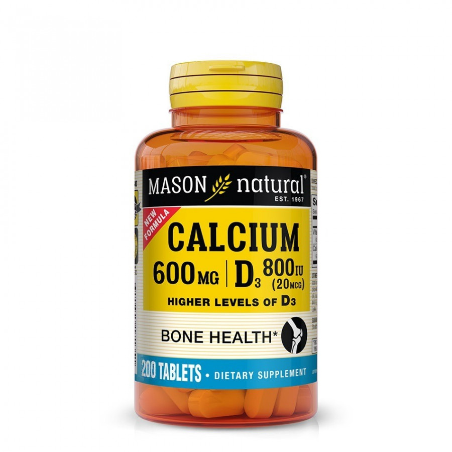 Кальцій 600 мг з Вітаміном D3 800 МО, Calcium 600 mg з Vitamin D3 800 IU, Mason Natural, 200 таблеток