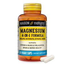 Комплекс магнію, 400 мг, Magnesium 4-in-1 Complex, Mason Natural, 60 вегетаріанських капсул