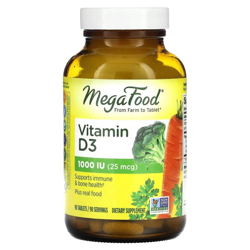 Витамин D3 1000 МЕ, Vitamin D3, MegaFood, 90 таблеток