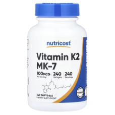 Вітамін К2 у формі МК-7, 100 мкг, Vitamin K2 MK-7, Nutricost, 240 гелевих капсул