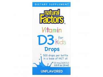 Вітамін D3 у Краплях для дітей, 400 МО, Без Ароматизаторів, Vitamin D3 Drops, Natural Factors, 15 мл