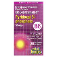 Піридоксаль 5'-фосфат, вітамін B6, 50 мг, BioCoenzymated, B6, Pyridoxal 5'-Phosphate, Natural Factors, 30 вегетаріанських капсул