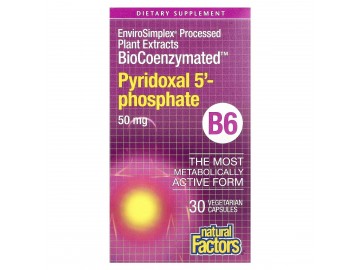 Піридоксаль 5'-фосфат, вітамін B6, 50 мг, BioCoenzymated, B6, Pyridoxal 5'-Phosphate, Natural Factors, 30 вегетаріанських капсул