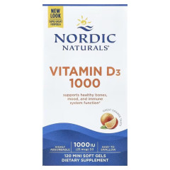 Вітамін D3, 25 мкг (1000 МО), смак апельсину, Vitamin D3, Nordic Naturals, 120 міні капсул