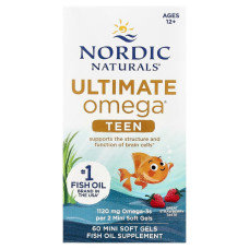 Омега-3, риб'ячий жир для підлітків, смак полуниці, Teen, Ultimate Omega Fish Oil, Ages 12+, Nordic Naturals, 60 мінікапсул