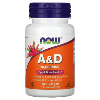Витамин А и Д, A&D, Essential Nutrition, Now Foods, 10,000 / 400 МЕ, 100 желатиновых капсул