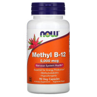 Витамин B-12, Метилкобаламин, 5000 мкг, Methyl B-12, NOW Foods, 90 вегетарианских капсул