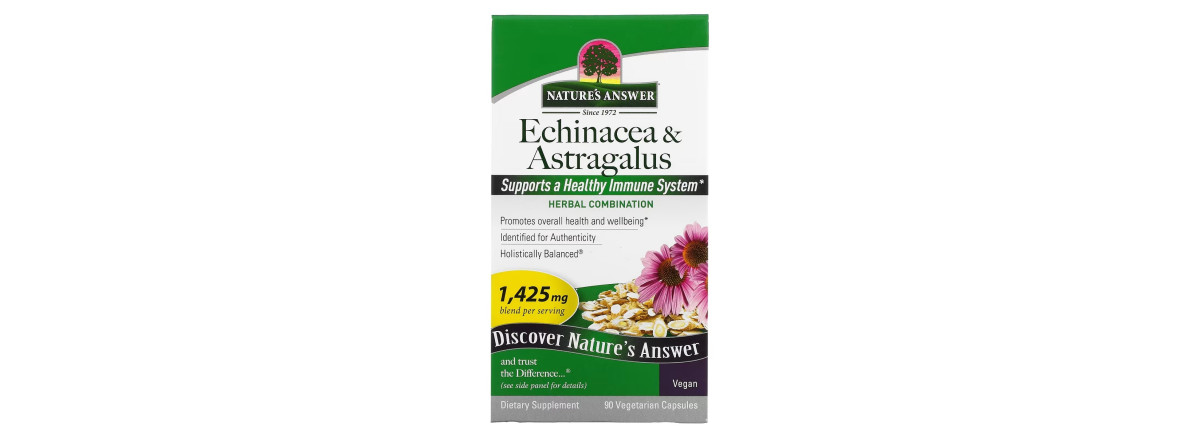 Ехінацея та астрагал, Echinacea & Astragalus, Nature's Answer, 90 вегетаріанських капсул