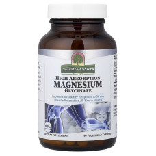 Магній гліцинат високої засвоюваності, Magnesium Glycinate, High Absorption, Nature's Answer, 90 вегетаріанських капсул