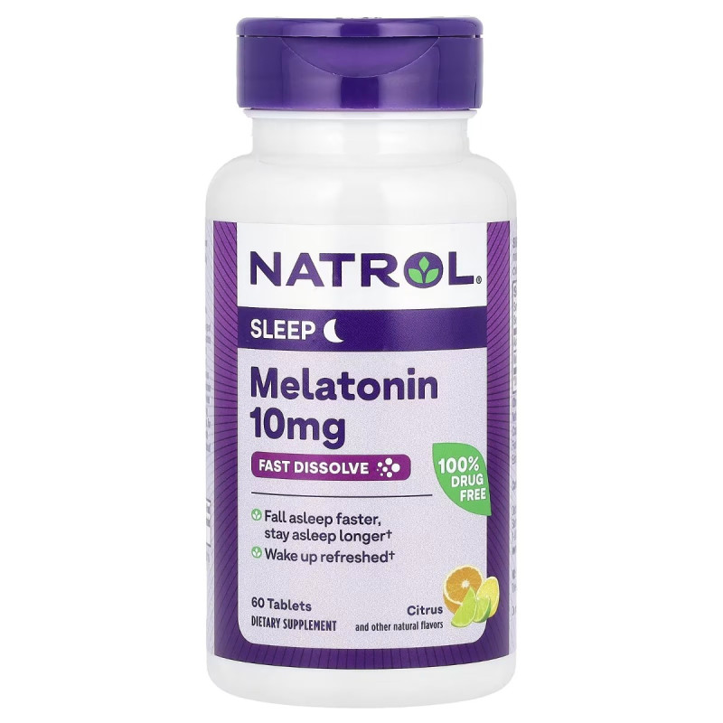 Мелатонин быстрорастворимый, 10 мг, вкус цитруса, Melatonin, Fast Dissolve, Natrol, 60 таблеток