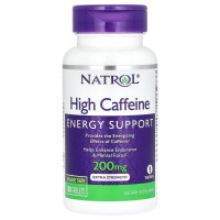 Кофеин высокоэффективный, 200 мг, High Caffeine, Natrol, 100 таблеток